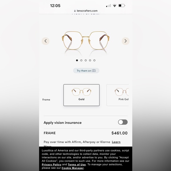 Gold Prada PR 59ZV eyeglasses sunglasses frames - Picture 6 of 7